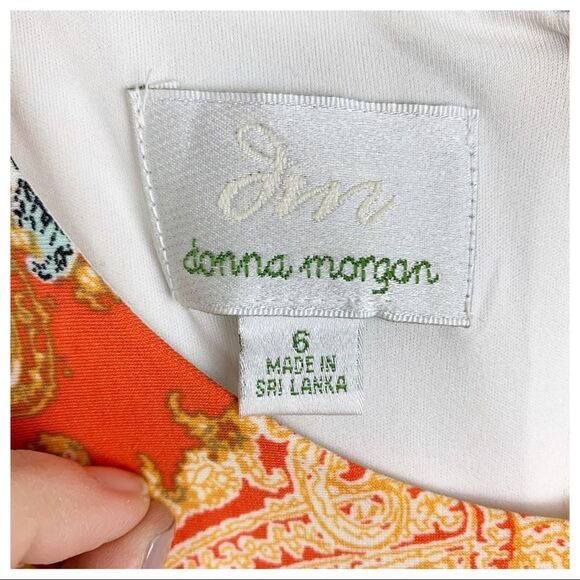 Donna Morgan Orange Print Sleeveless Boho Scarf Print Maxi Dress 6 - Picture 13 of 16